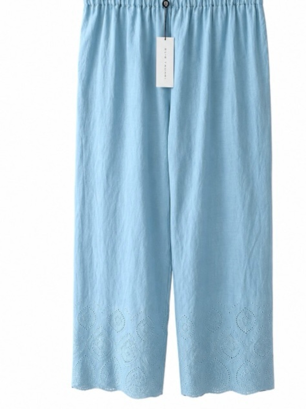 ELIE TAHARI Lesley Coastal 100% Linen Eyelet Wide-Leg Pants US 12/14 - Picture 3 of 8